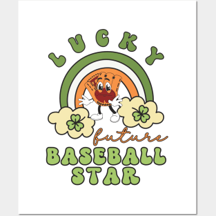 Lucky Future Baseball Star for Kids, St. Patricks Day Kids Gift, Future Baseball Star, Lucky Shamrock, Rainbow Lucky Future Baseball Star Kids Posters and Art